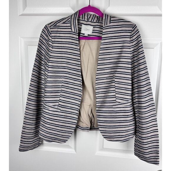 Ann Taylor Loft Peplum Blazer, Tan & Blue Stripes, Sz: 6, 48-0035 - Picture 5 of 16